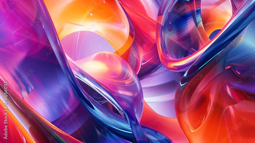 Poster a 3d backdrop with dynamic swirling shapes and vibrant colors, creating motion and depth.