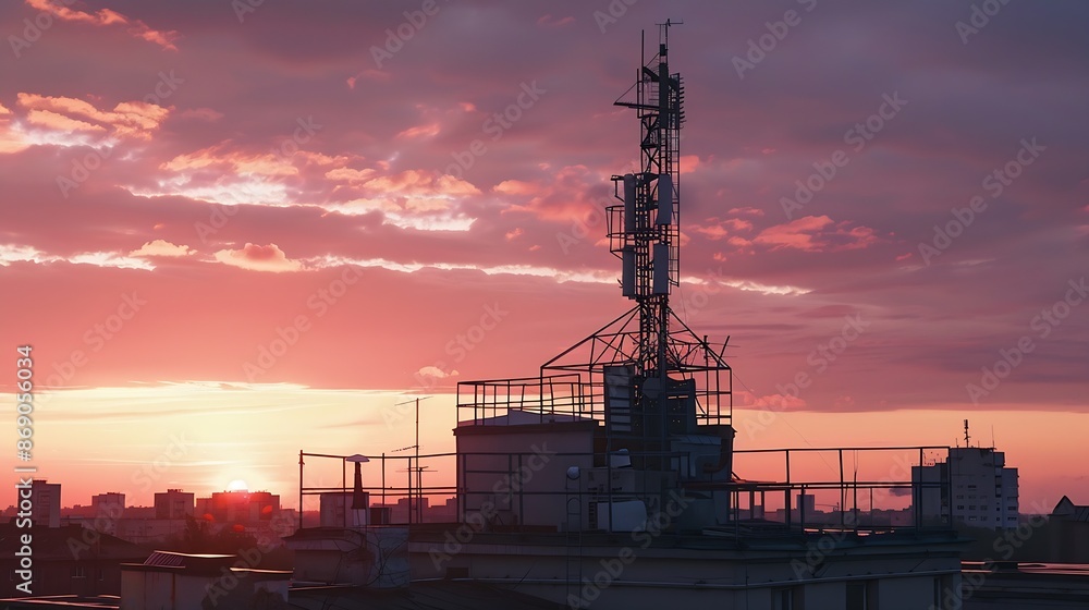 Aufkleber the antenna of the mobile operator on the roof of the building : generative ai