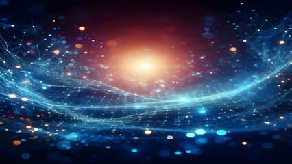 Obraz premium Blue abstract background with network grid and particles