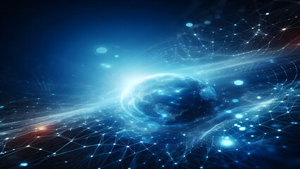 Blue abstract background with network grid and particles