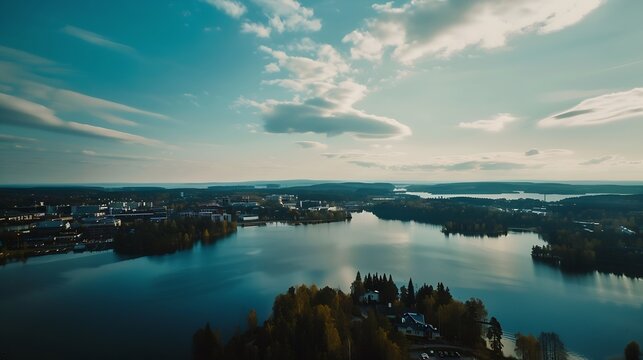 Aerial drone view of the city of Kuopio and rono island Eastern finland  Northern Savonia Europe : Generative AI