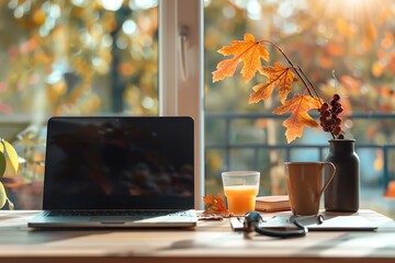 Virtual business meeting with autumnthemed virtual background, Autumn Business, Seasonal touch for remote work and conferences