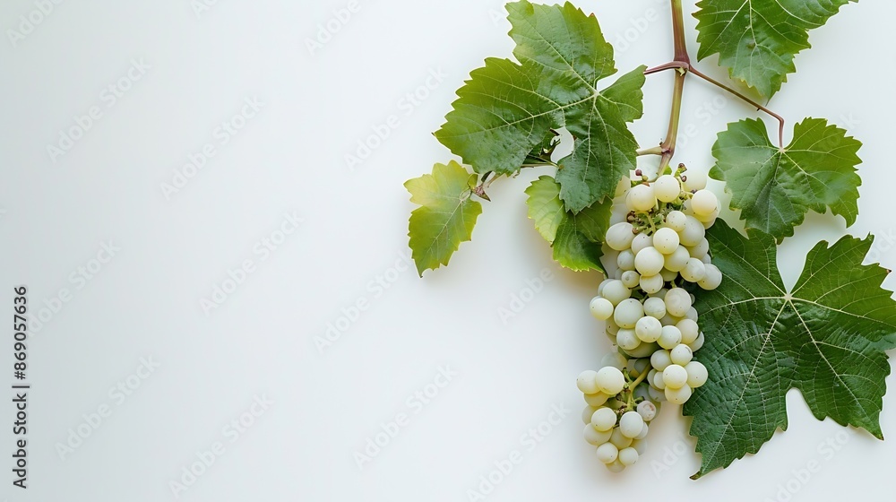 Poster a white grape branch has leaves on a white background : generative ai
