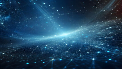 Blue abstract background with network grid and particles