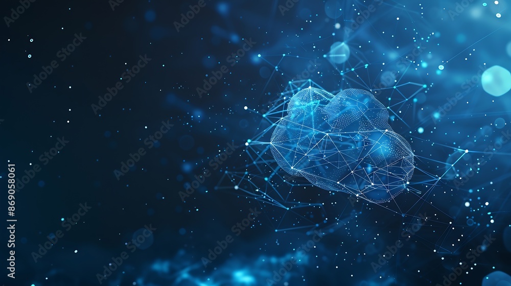 Fototapete cloud and edge computing technology Secure database storage is protected from unauthorized access and cyber threats Polygons and interconnected global cloud network on dark blue backgr : Generative AI