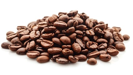 Fototapeta premium Pile of aromatic coffee beans, isolate white background