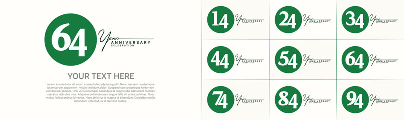anniversary logotype set vector, green color circle for special day celebration