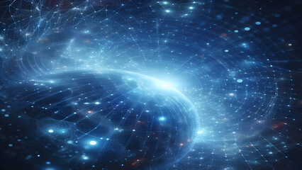 Fototapeta premium Blue abstract background with network grid and particles