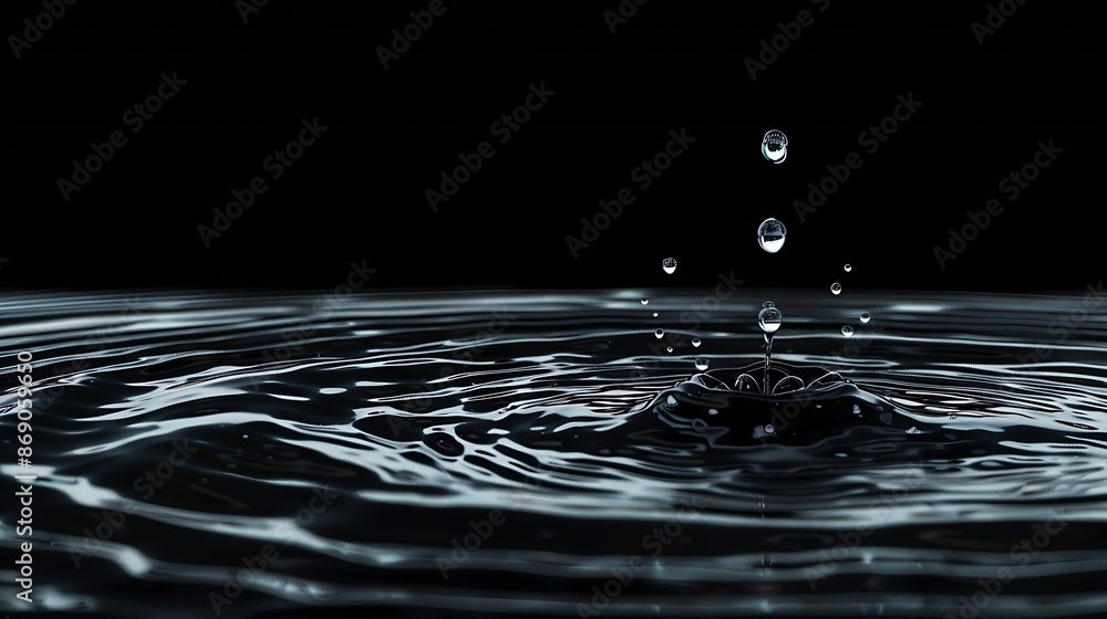 Aufkleber panorama water ripple or water drop splash on black background abstract shape out of the water oil r