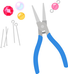 手芸用の丸ヤットコとピンとビーズ