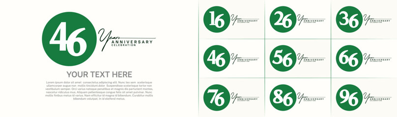 anniversary logotype set vector, green color circle for special day celebration