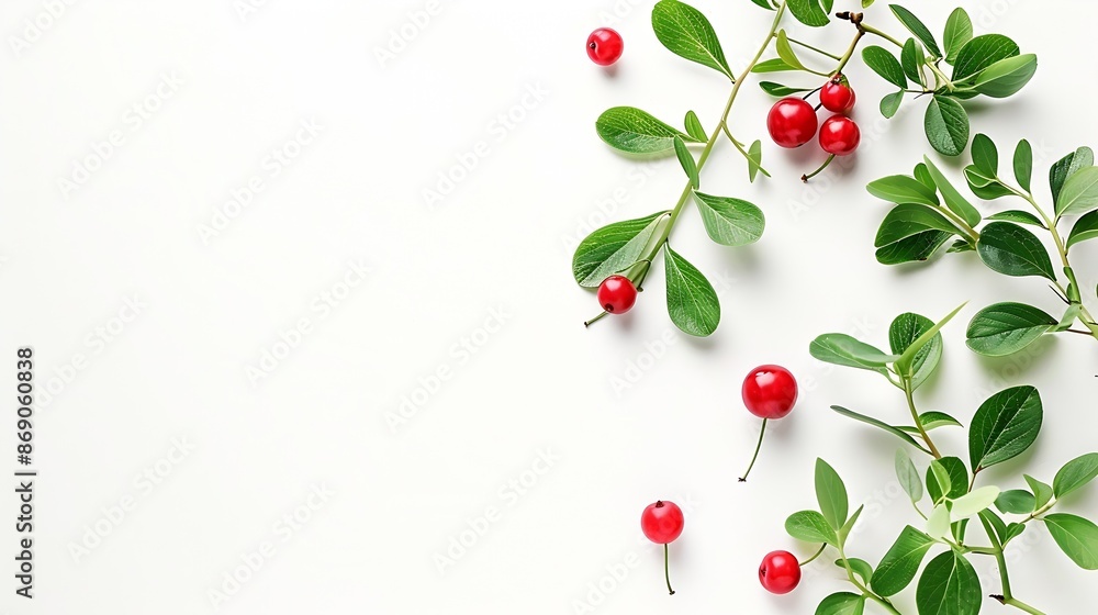 Aufkleber wild cowberry foxberry lingonberry with leaves isolated on white background high resolution image : 