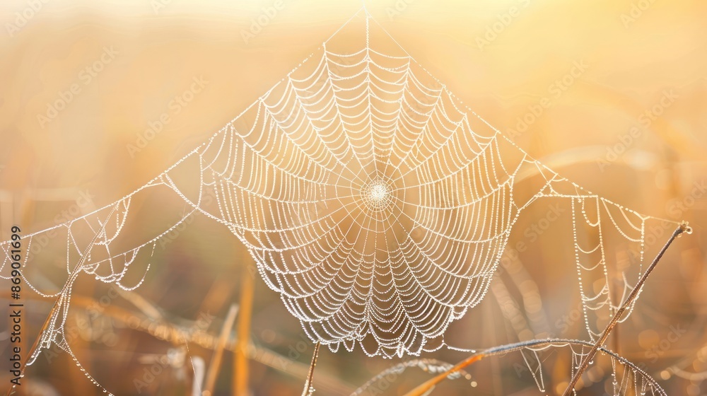 Poster a spider web is shown in a field with a bright orange sky in the background