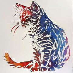 Artistic Silhouette of a Sitting Cat with a Vibrant Gradient of Red and Blue Hues, Creating a Striking Visual Design