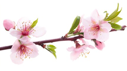 Peach blossom on a branch isolated on a white background : Generative AI