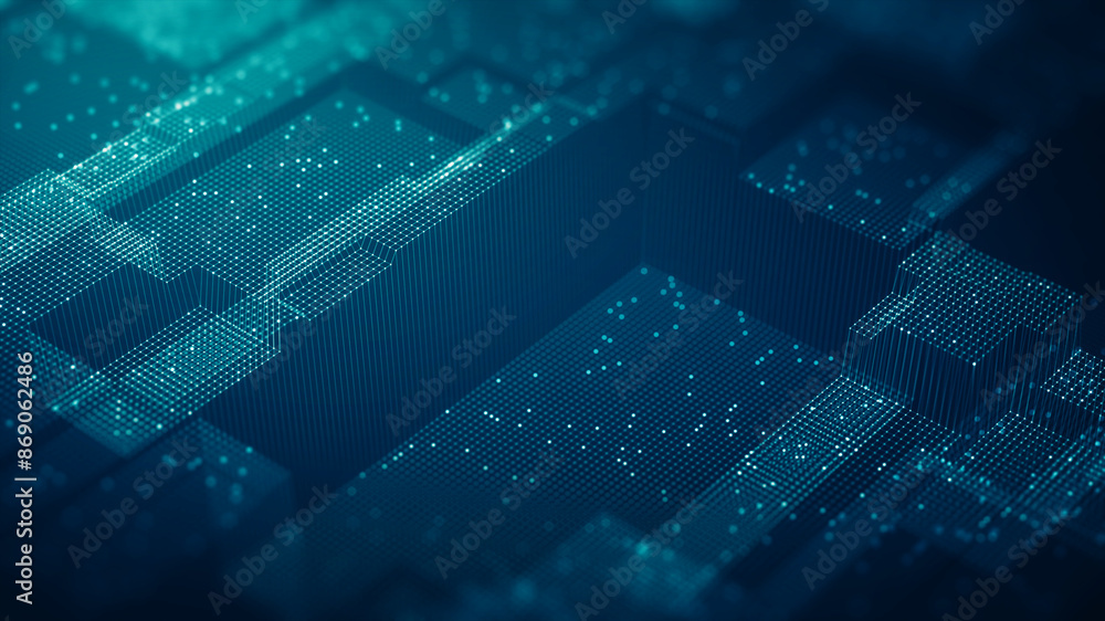 Poster big data technology background. motion of digital data flow. transferring of big data. artificial in