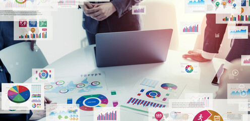 Meeting business people and business data concept. Digital transformation.