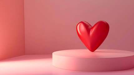 Pink empty podium with red heart over pastel background to show cosmetic products Minimal romantic backdrop with stand for branding and presentation on Valentines Day : Generative AI