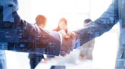 Business people shaking hands and digital technology concept. Digital transformation.
