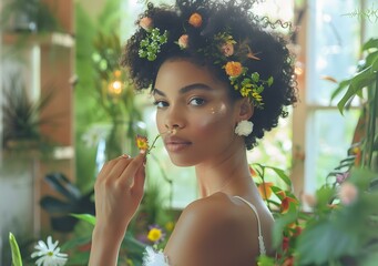 A young woman with flowers in her hair