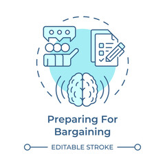 Preparing for bargaining soft blue concept icon. Labor union, employment policies. Round shape line illustration. Abstract idea. Graphic design. Easy to use in infographic, presentation