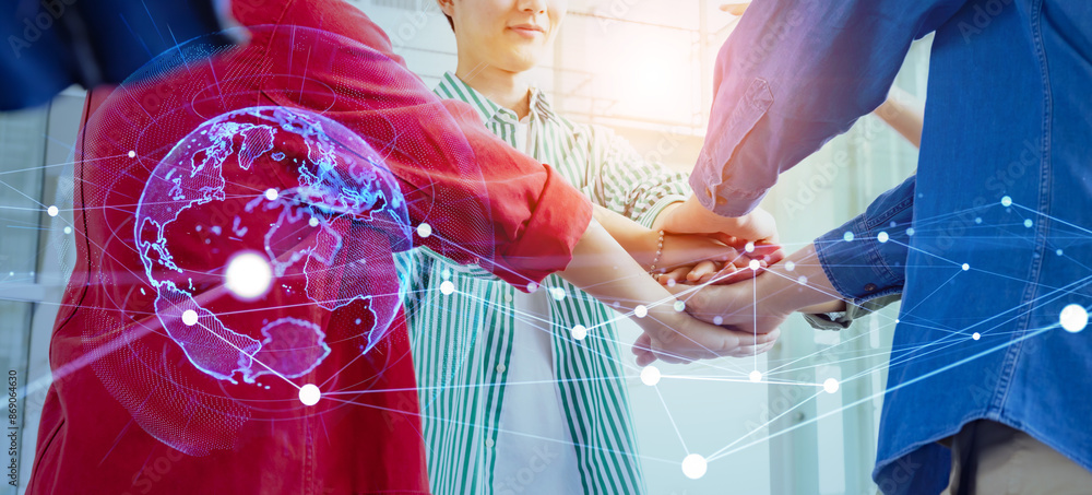 Poster Unity of multinational people and global network concept.