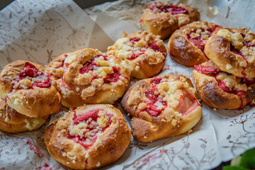 A Selection of Freshly Baked Strawberry Rolls on a Table