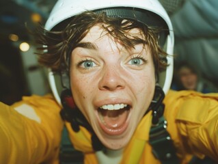 Fototapeta premium Embracing Adrenaline: Anxious Excitement of Skydiving Adventure Captured in Aero Perspective