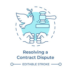 Resolving contract dispute soft blue concept icon. Regulatory compliance, negotiation. Round shape line illustration. Abstract idea. Graphic design. Easy to use in infographic, presentation