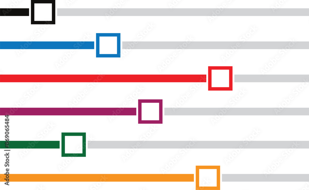 Poster volume control adjustment icon set, horizontal coloring rectangle button isolated flat design, vecto