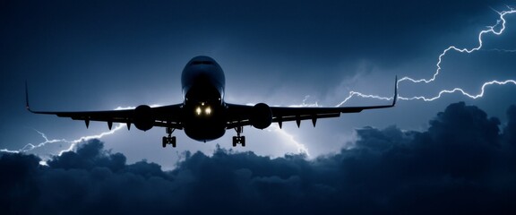 Commercial jetliner navigating turbulent Silhouetted plane sharp