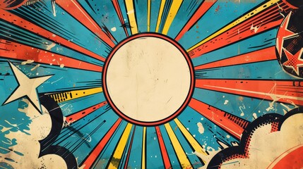 Comic book cover backdrop with a vintage superhero theme, space for a custom birthday message, nostalgic colors