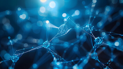 Abstract blue digital technology background of dots and lines. Concept for neural network, cybersecurity, data stream, database, supercomputer, cloud computing