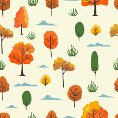 autumn seamless pattern with tree in the forest