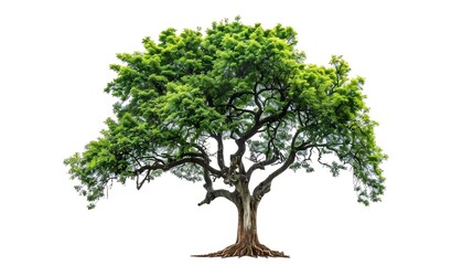 Vibrant foliage lone big tree isolated on white background Evergreen wild trunk for design Tropical colorful exotic lush plant Tree green leaf garden decor Forest wood in summer season : Generative AI