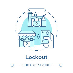 Lockout soft blue concept icon. Work stoppage, industry production. Denied access. Round shape line illustration. Abstract idea. Graphic design. Easy to use in infographic, presentation