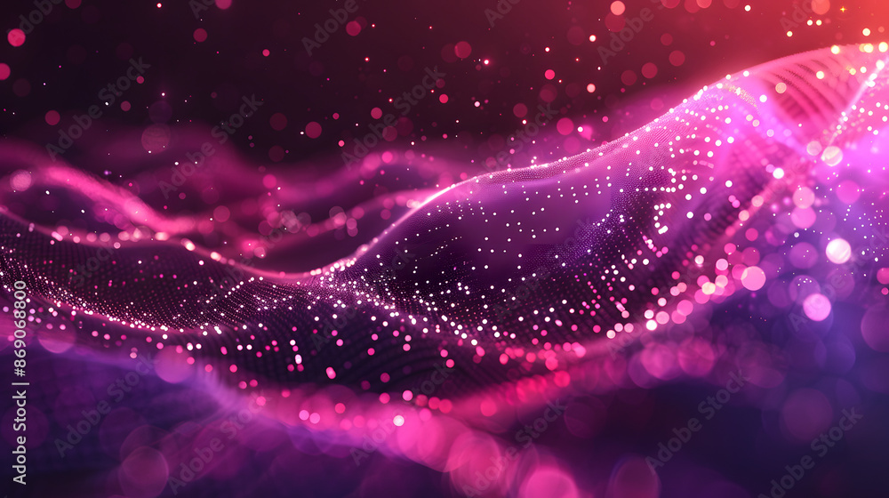 Poster abstract waving particle technology background. abstract wave moving dots flow particles, hi-tech an