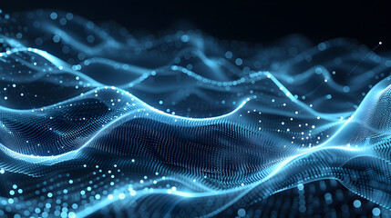 Abstract waving particle technology background. Abstract wave moving dots flow particles, hi-tech and big data background design for brochures, flyers, magazine, business card, banner