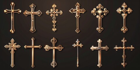 Assortment of abstract religious symbols shaped like a cross.