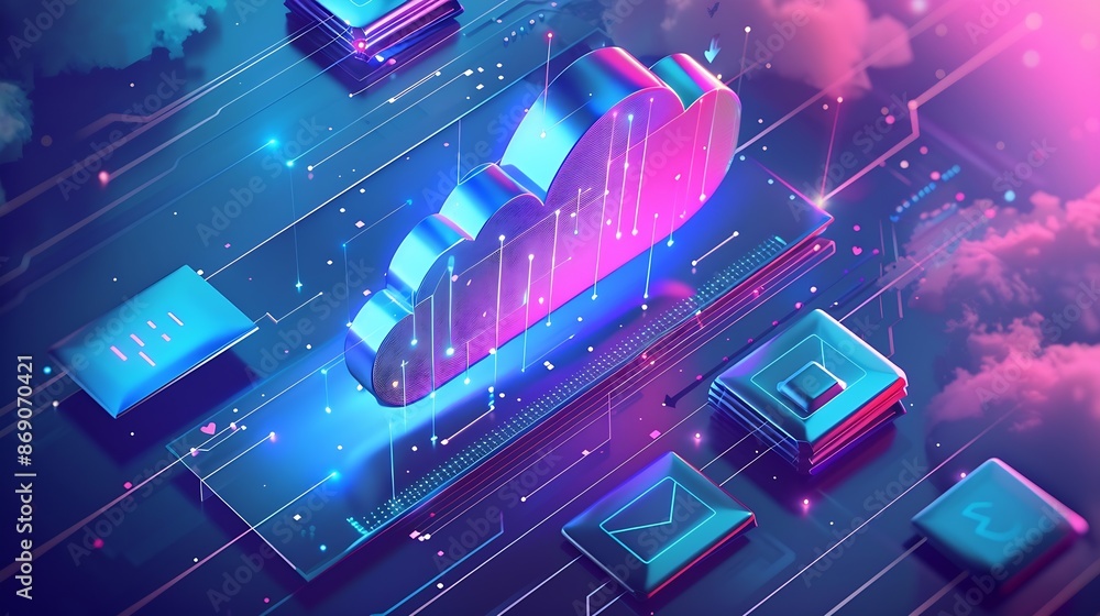 Poster Exchange information and data with internet cloud technologyFTPFile Transfer Protocol files receiver and computer backup copy File sharing isometric Digital system for transferring doc : Generative AI