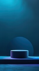 Blue and Purple Neon Lights Mockup with Round Cylinder Podium, Minimalist Product Display