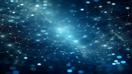 Blue abstract background with network grid and particles