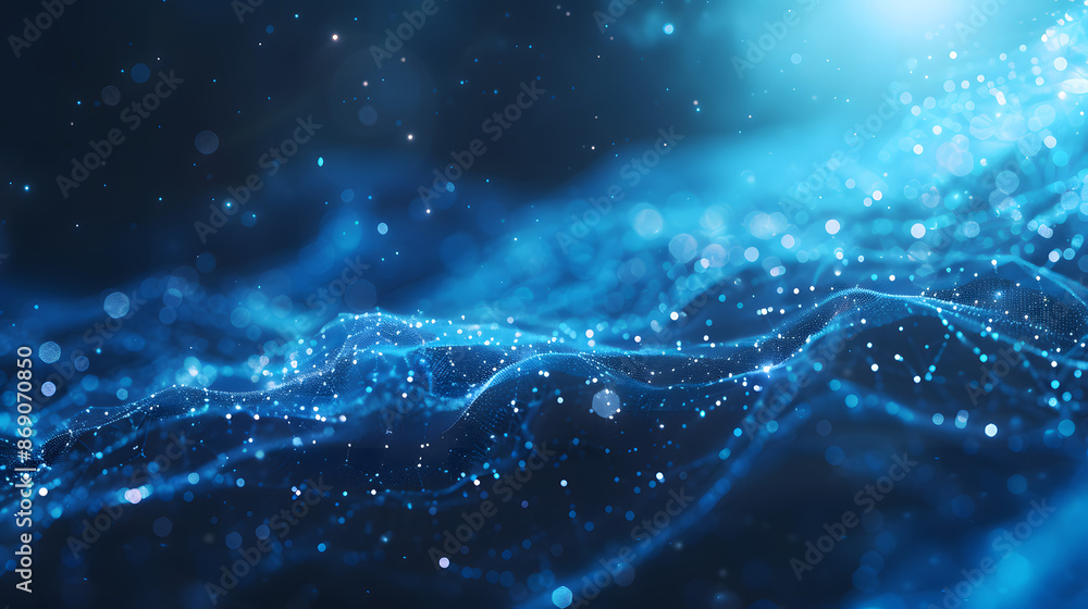 Aufkleber banner with blue abstract background with a network grid and particles connected.sci-fi digital tech