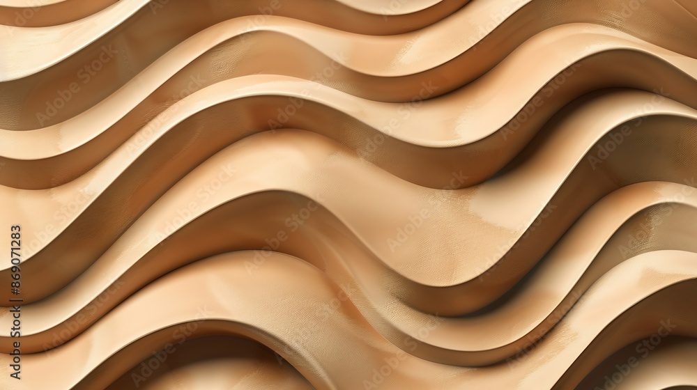 Fototapete light brown 3d interior decorative wall panel with unusual wavy geometric shape wooden beige backgro