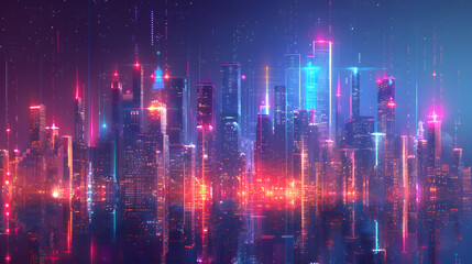 cityscape with space and neon light effect. Modern hi-tech, science, futuristic technology concept. Abstract digital high tech city design for banner background