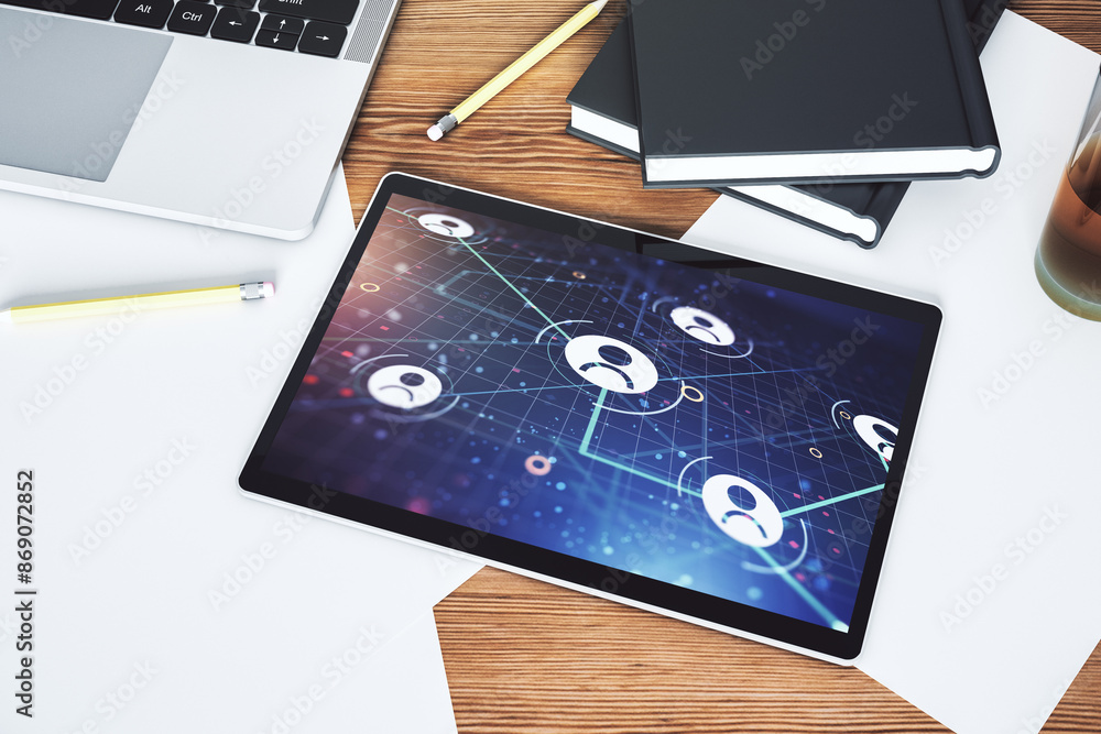 Aufkleber modern digital tablet monitor with social network icons concept. marketing and promotion concept. to