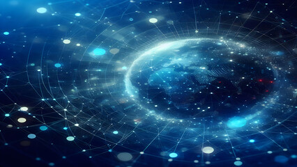 Blue abstract background with network grid and particles