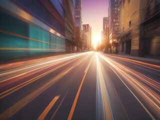 Obraz premium abstract Moving forward motion blur background with light trails ,evening scene in the city