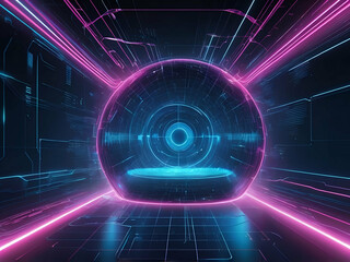 Abstract Digital metaverse neon blue pink background, cyber information, abstract speed connect communication innovation future meta tech internet network connection