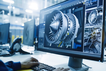 Professional designing 3D turbine blade on computer app